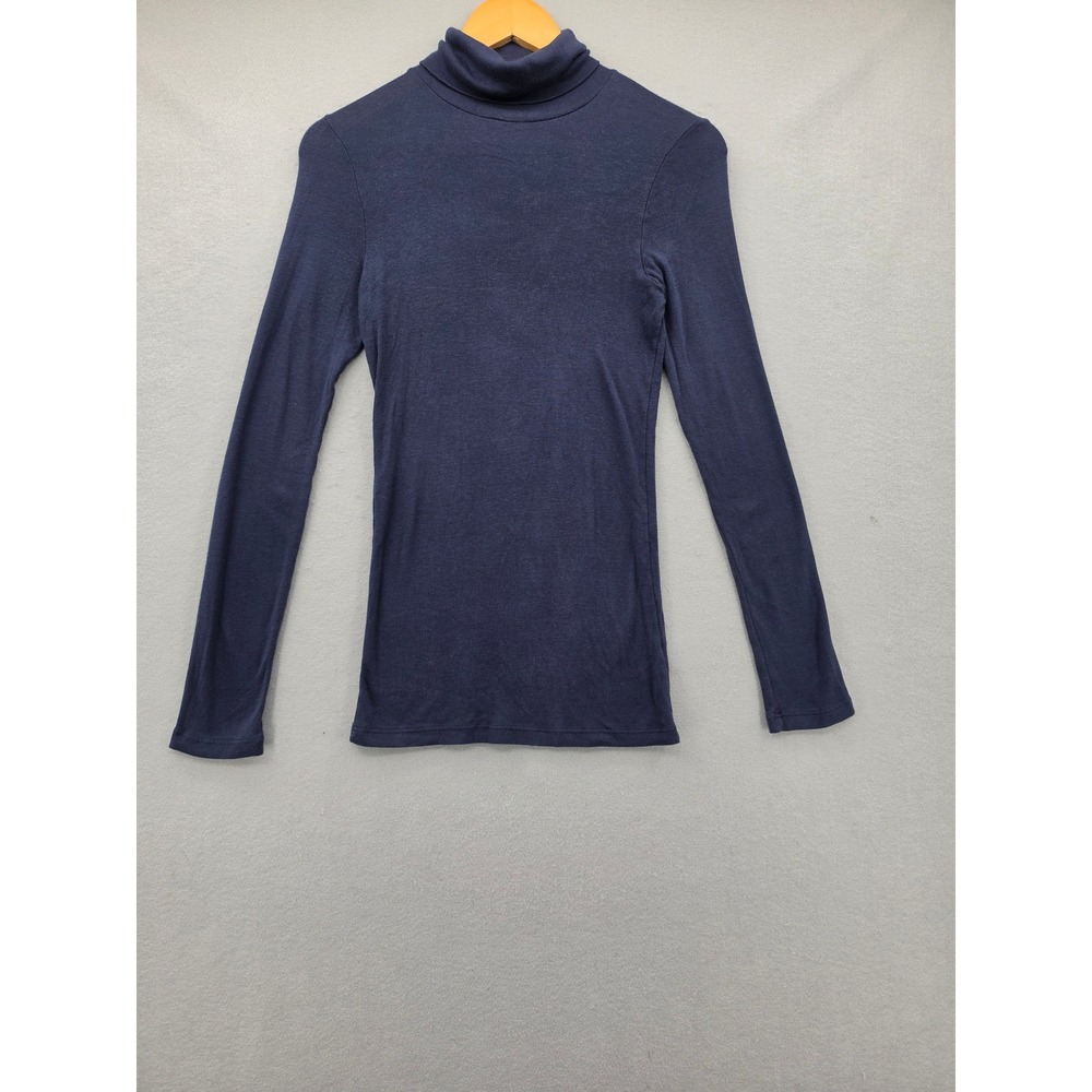 Splendid Navy Blue Turtleneck Pima Cotton Modal Long Sleeve Top Medium Slim Fit